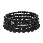 Obsidian Noir – 4-Piece Men’s Lava Stone Bracelet Set