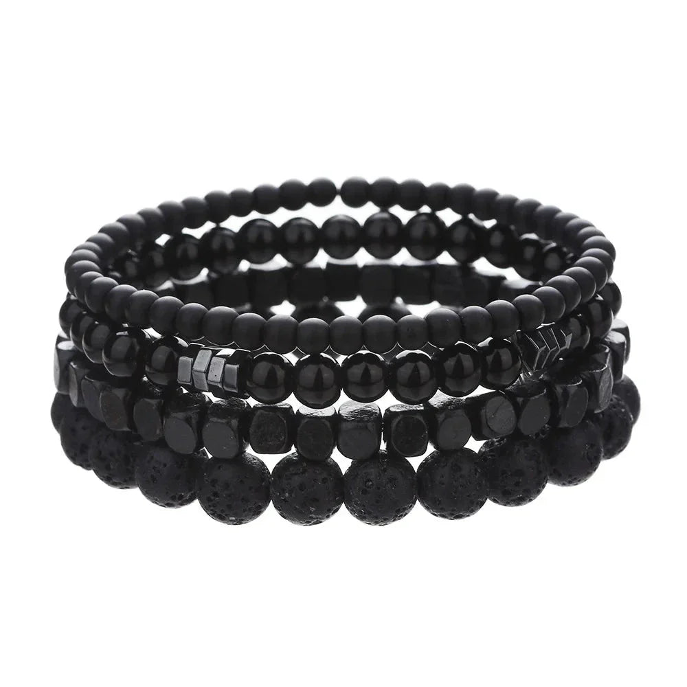 Obsidian Noir – 4-Piece Men’s Lava Stone Bracelet Set