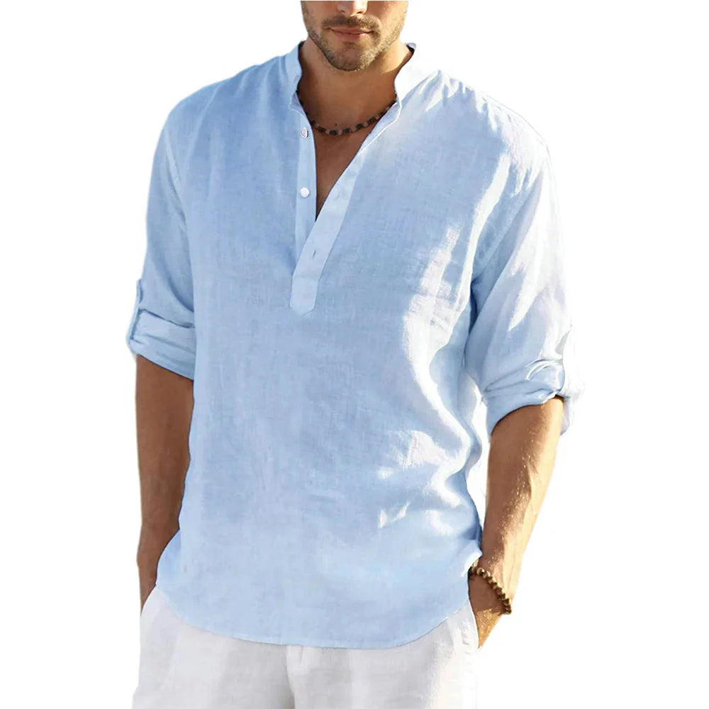 Lorenzo Men's Casual Cotton and Linen Shirt