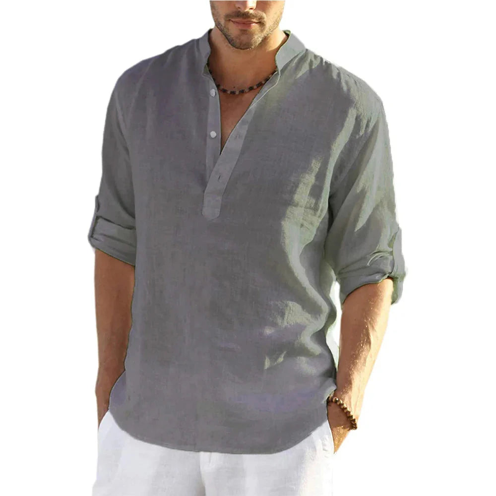 Lorenzo Men's Casual Cotton and Linen Shirt