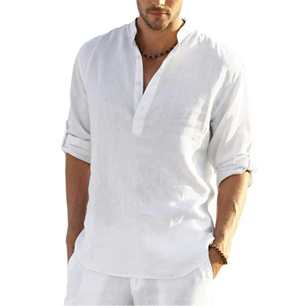 Lorenzo Men's Casual Cotton and Linen Shirt