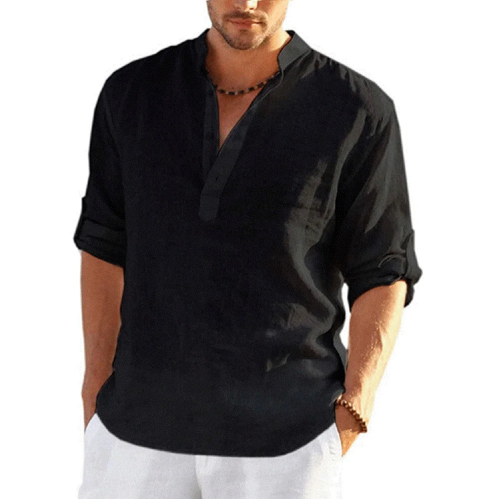 Lorenzo Men's Casual Cotton and Linen Shirt