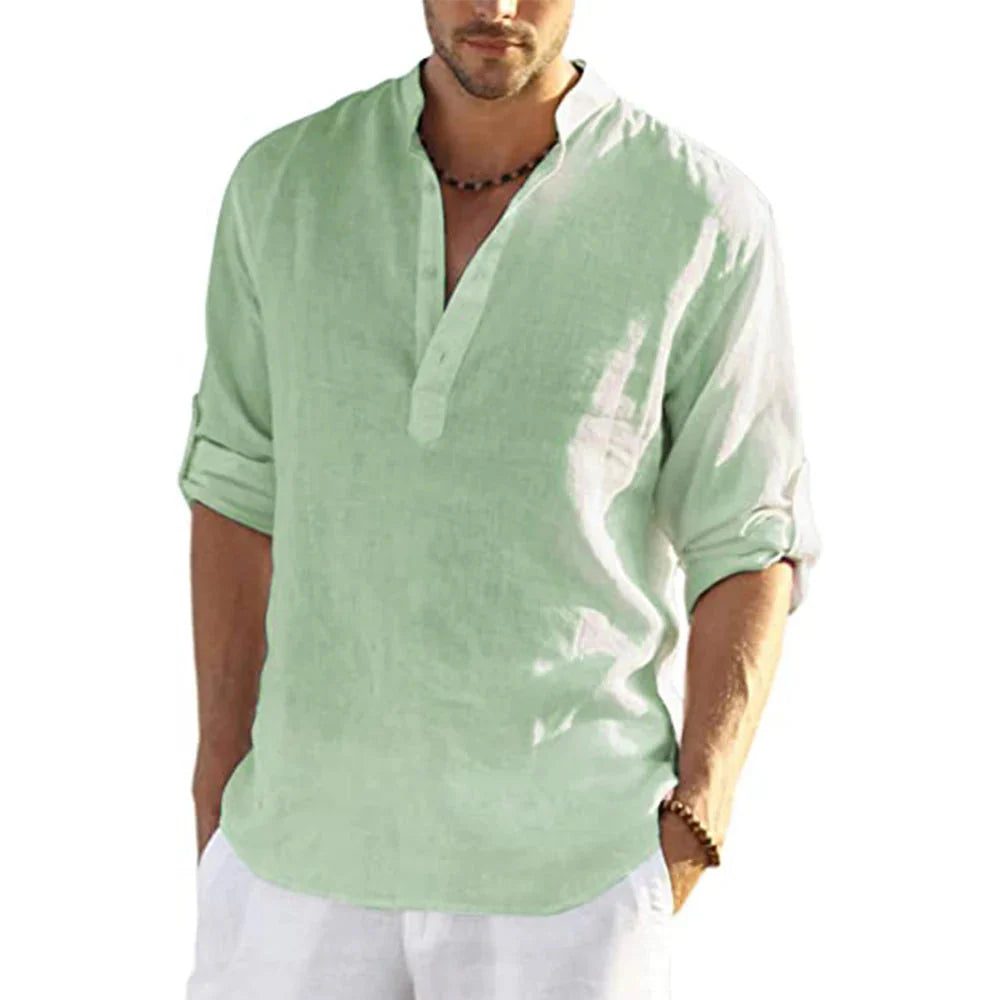 Lorenzo Men's Casual Cotton and Linen Shirt