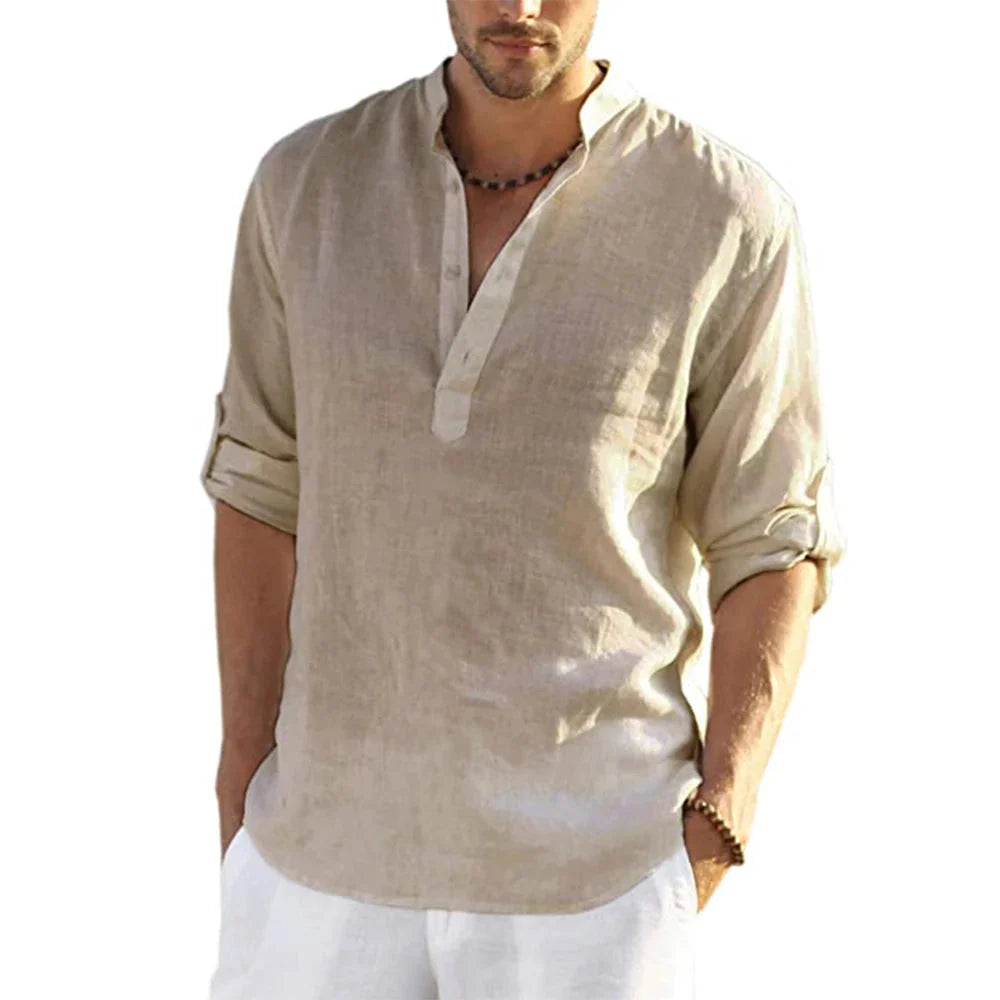 Lorenzo Men's Casual Cotton and Linen Shirt