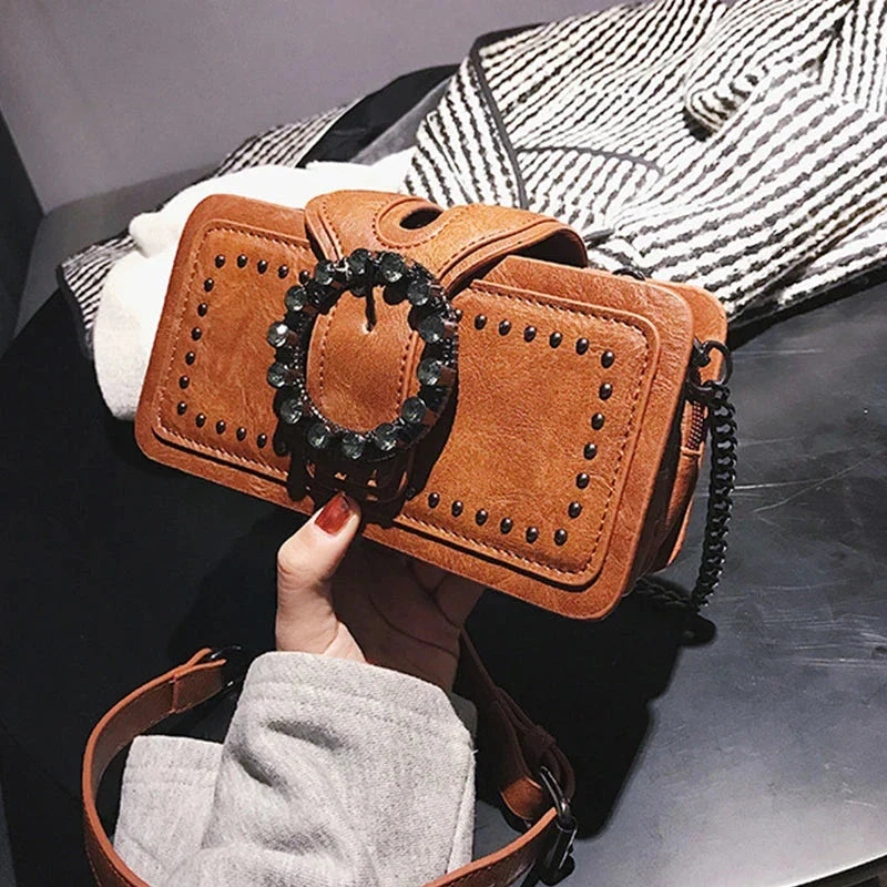 Vintage-Style Square Leather Crossbody Bags