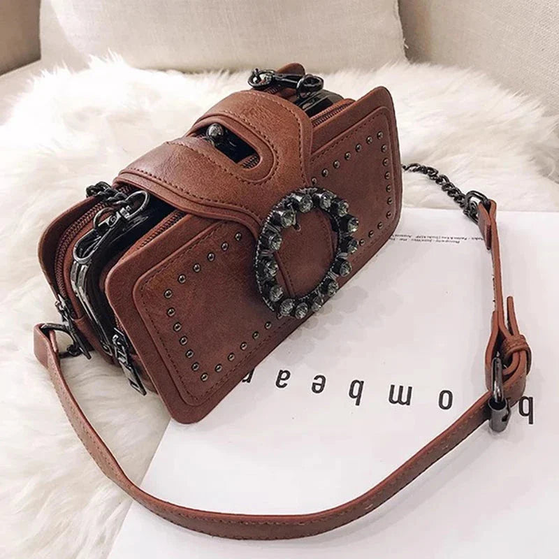 Vintage-Style Square Leather Crossbody Bags