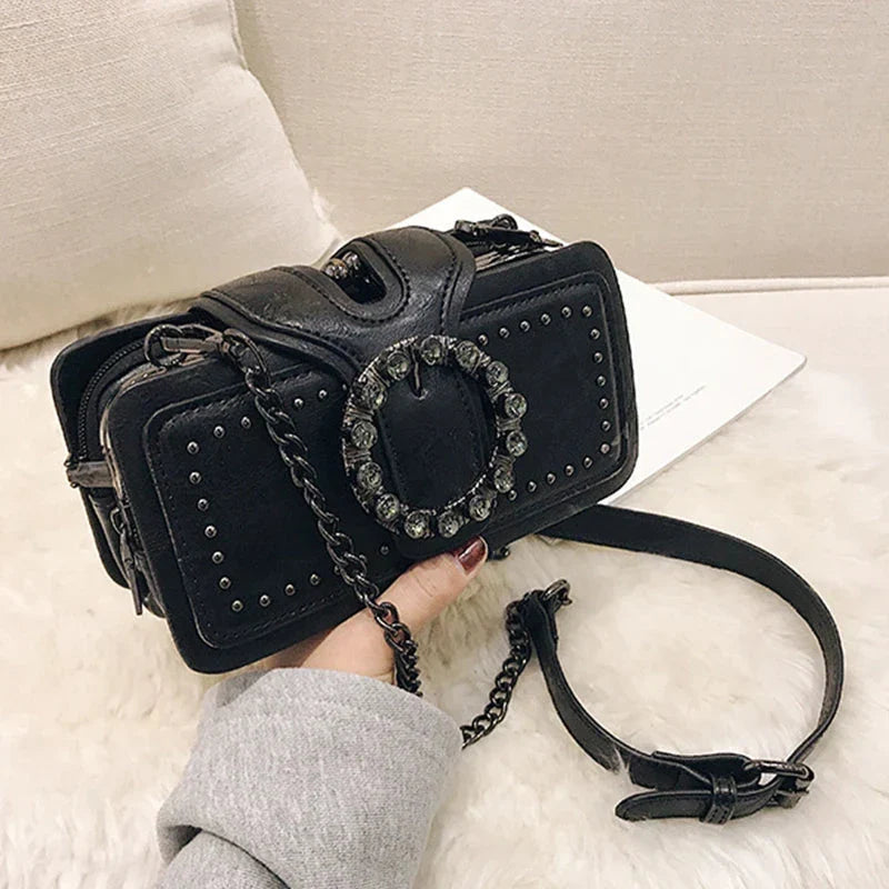 Vintage-Style Square Leather Crossbody Bags