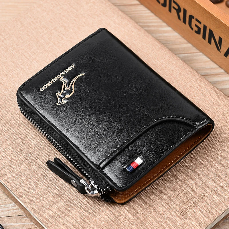 Men Wallet Zipper Leather Purse ( RFID PROTECTED )