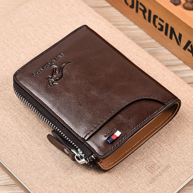Men Wallet Zipper Leather Purse ( RFID PROTECTED )