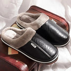 Men's Plush and Leather Winter Slippers
