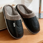 Men's Plush and Leather Winter Slippers
