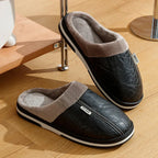 Men's Plush and Leather Winter Slippers