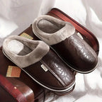 Men's Plush and Leather Winter Slippers
