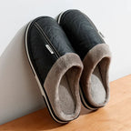 Men's Plush and Leather Winter Slippers
