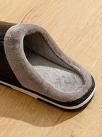 Men's Plush and Leather Winter Slippers