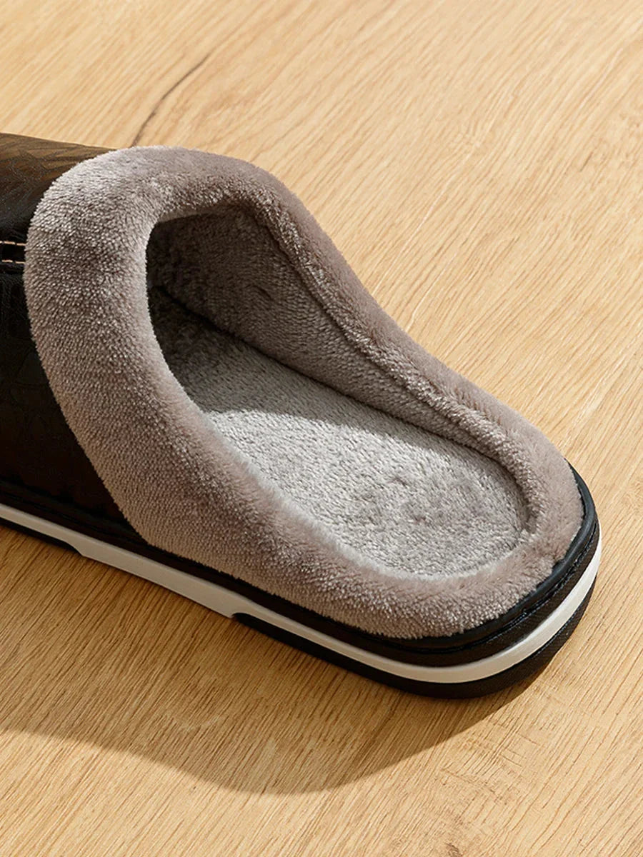 Men's Plush and Leather Winter Slippers