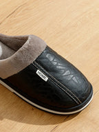 Men's Plush and Leather Winter Slippers