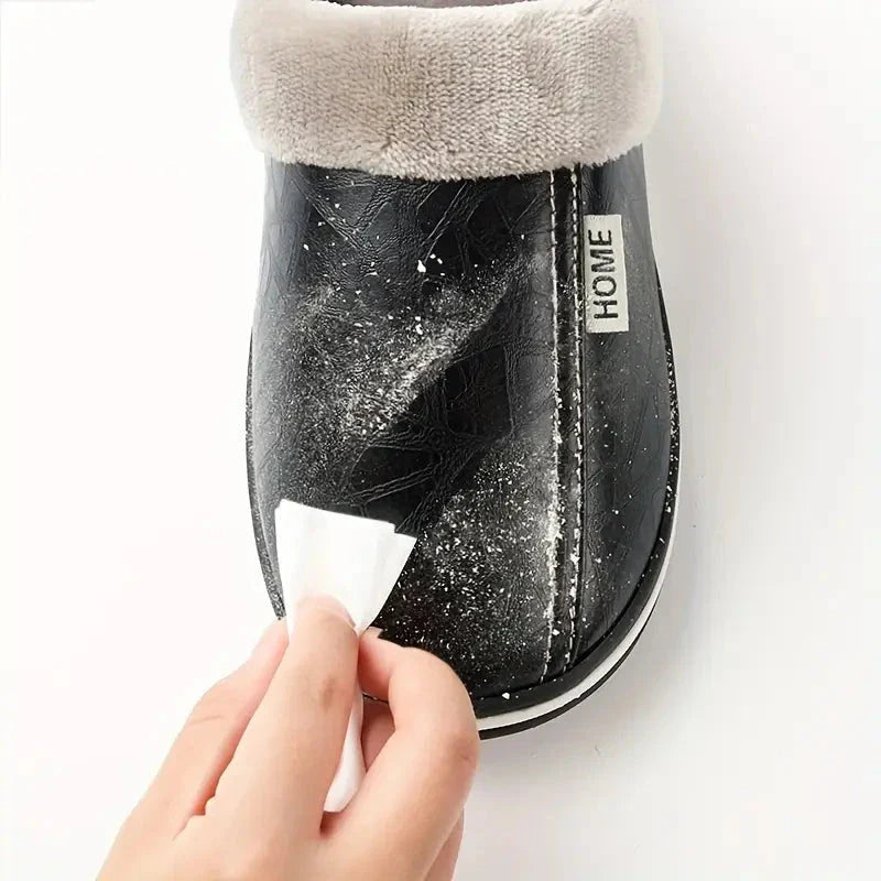 Men's Plush and Leather Winter Slippers