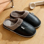 Men's Plush and Leather Winter Slippers