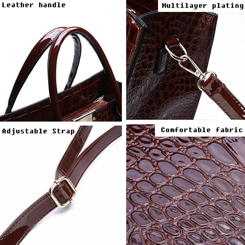 New York Crocodile Print Leather Women's Handbag