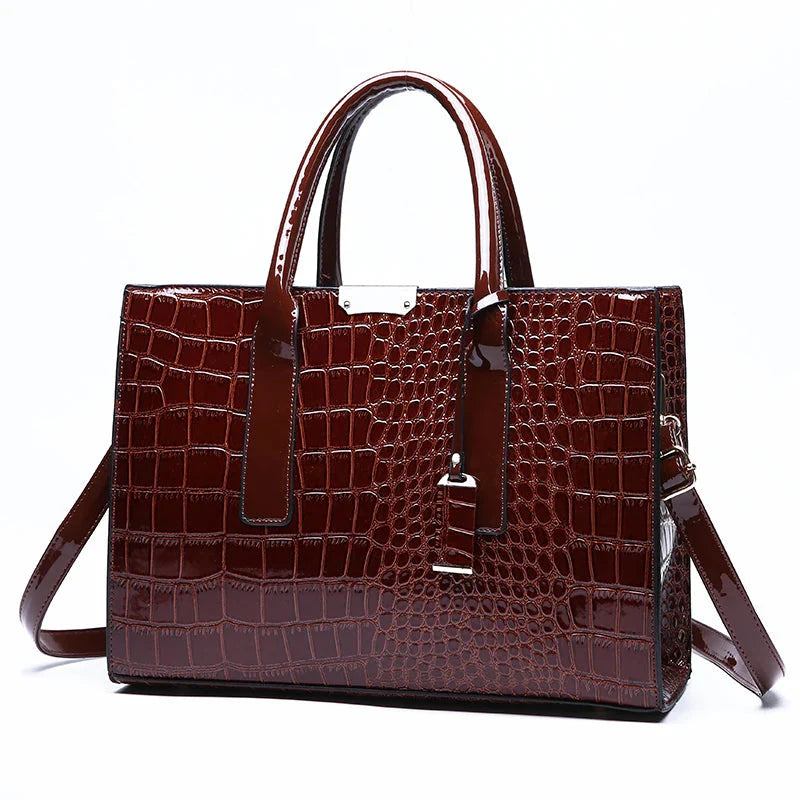 New York Crocodile Print Leather Women's Handbag