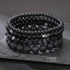 Obsidian Noir – 4-Piece Men’s Lava Stone Bracelet Set