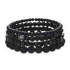 Obsidian Noir – 4-Piece Men’s Lava Stone Bracelet Set