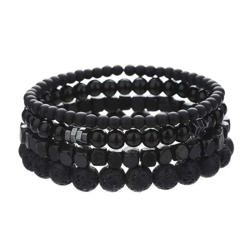 Obsidian Noir – 4-Piece Men’s Lava Stone Bracelet Set