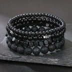 Obsidian Noir – 4-Piece Men’s Lava Stone Bracelet Set