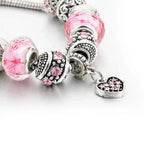 Pink Hearts Silver Plated Charm Bracelet Set