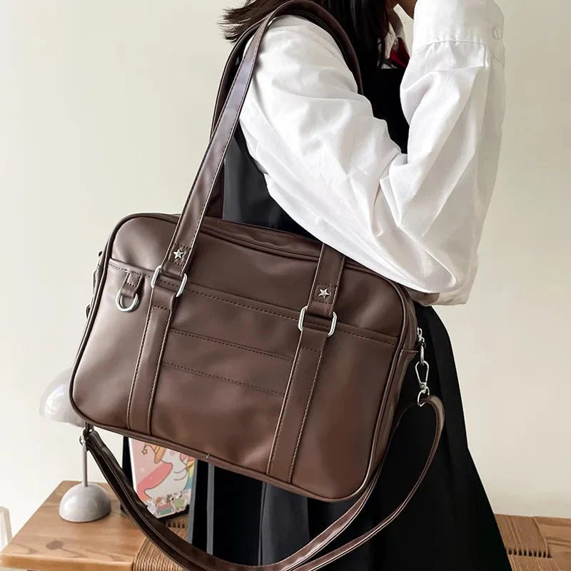 Preppy Style Shoulder Bag for Women in Leather