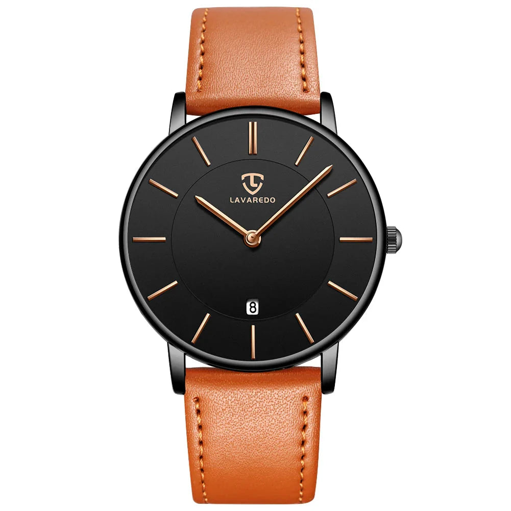 Refined Minimalist Men's Leather Wristwatch