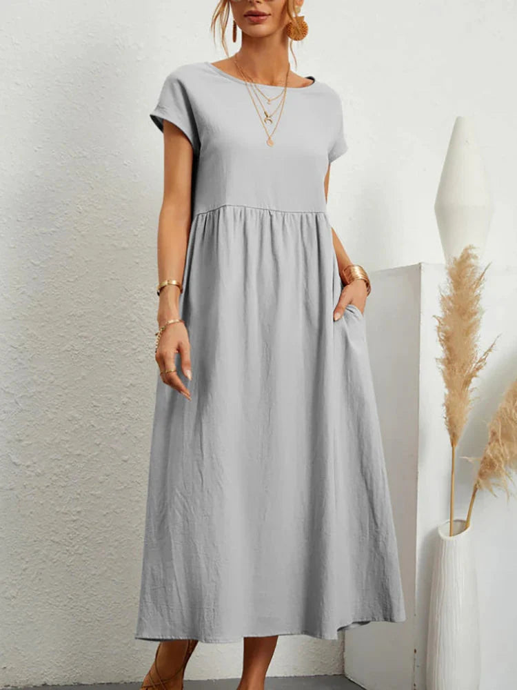Solid Color Sleeveless Cotton and Linen Loose Pocket Dress