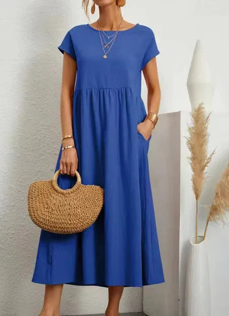 Solid Color Sleeveless Cotton and Linen Loose Pocket Dress