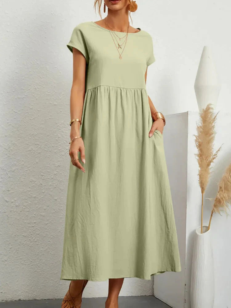 Solid Color Sleeveless Cotton and Linen Loose Pocket Dress