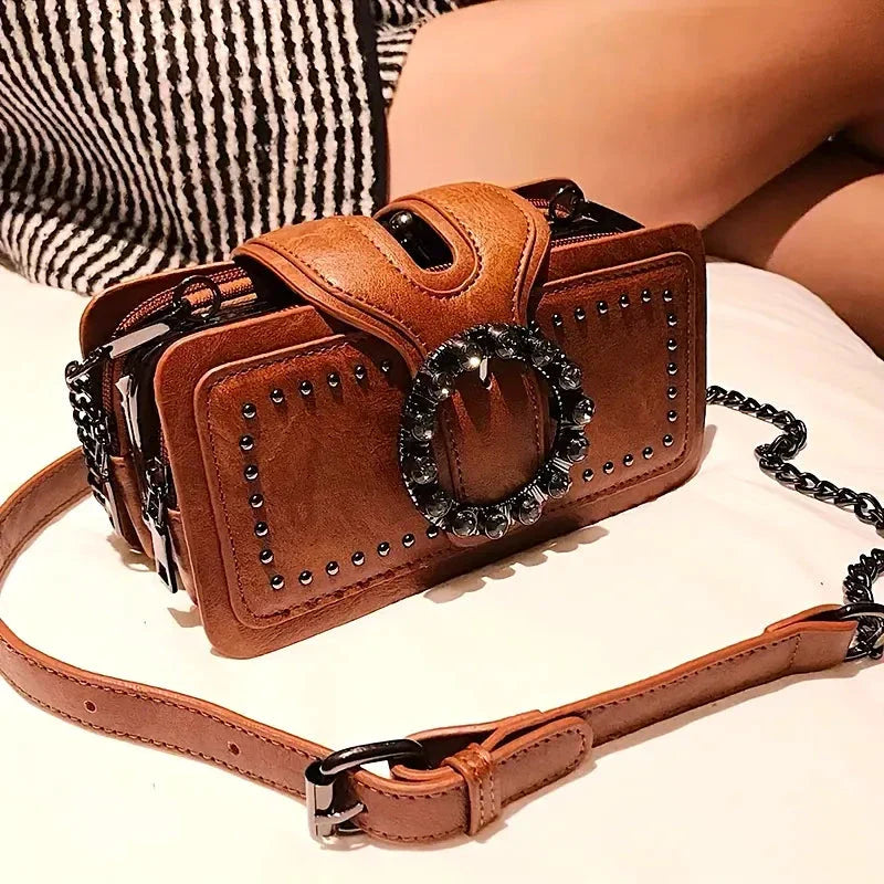 Vintage-Style Square Leather Crossbody Bags