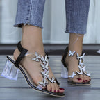 Women's Butterfly Rhinestone Block Heel Sandals