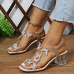 Women's Butterfly Rhinestone Block Heel Sandals