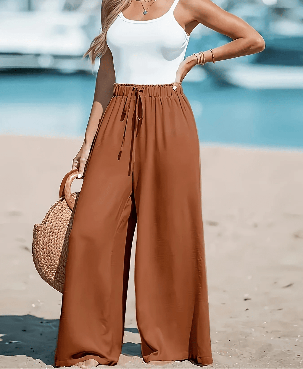 Women’s Casual Wide Leg Pants – Desert Glow