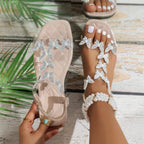 Women's Flat Sandals with Rhinestone Butterfly