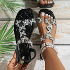 Women's Flat Sandals with Rhinestone Butterfly