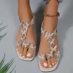 Women's Flat Sandals with Rhinestone Butterfly