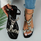 Women's Flat Sandals with Rhinestone Butterfly