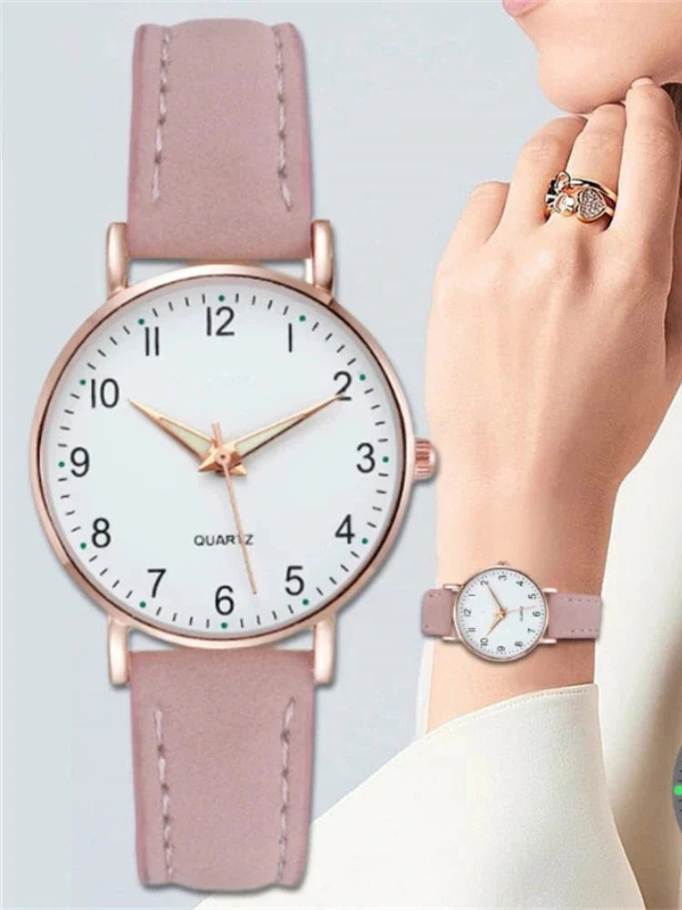 Women's Luminous Classic Watch with Leather Strap