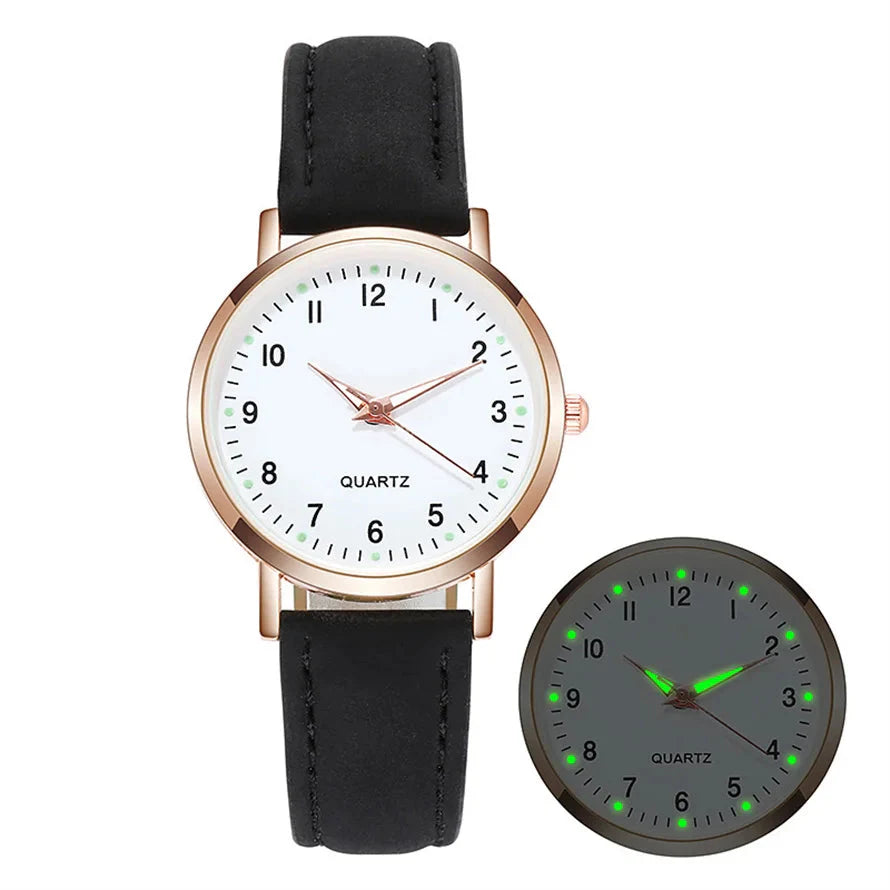 Women's Luminous Classic Watch with Leather Strap