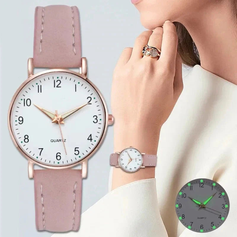 Women's Luminous Classic Watch with Leather Strap